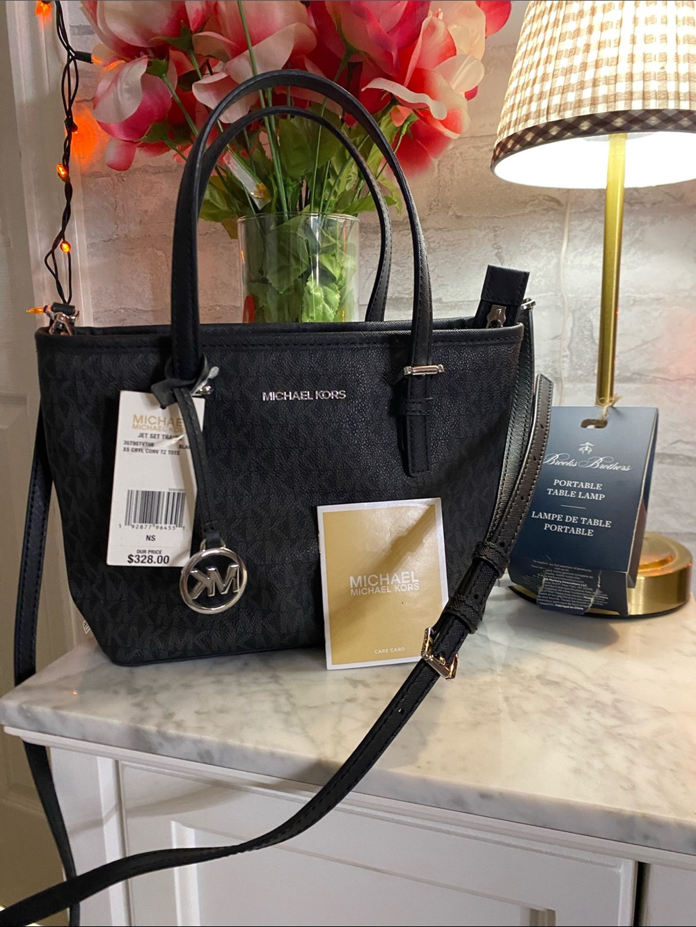Michael Kors Black jet set travel extra small logo top zip tote bag